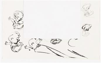 (NEW YORKER) LEE LORENZ (1932 - 2022) Father Time and Baby New Year on sled.